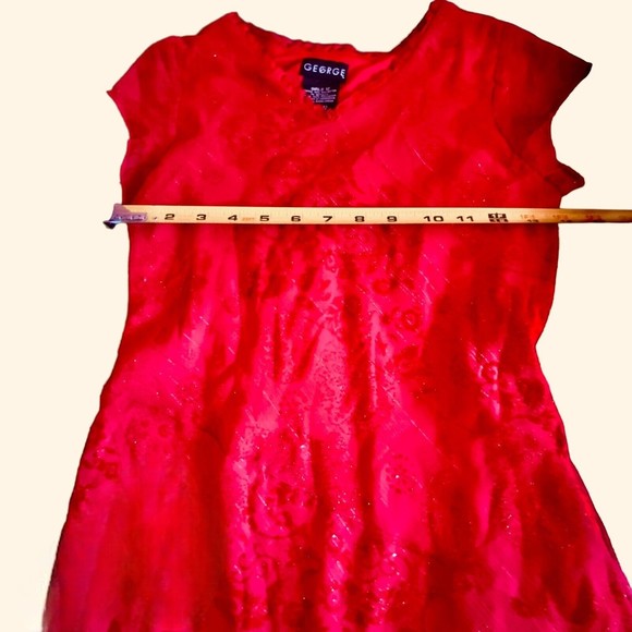 Girls’ Red Sparkly Dress Cap Sleeve Handkerchief Hem Tie Waist Festive Size 12 - Picture 10 of 10